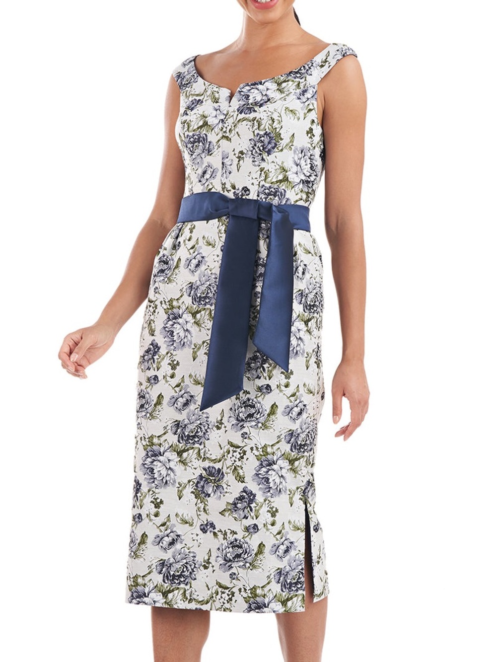 Kay Unger Dress Womens 2 Millie Floral Tie Waist Party Event Wedding Guest Midi